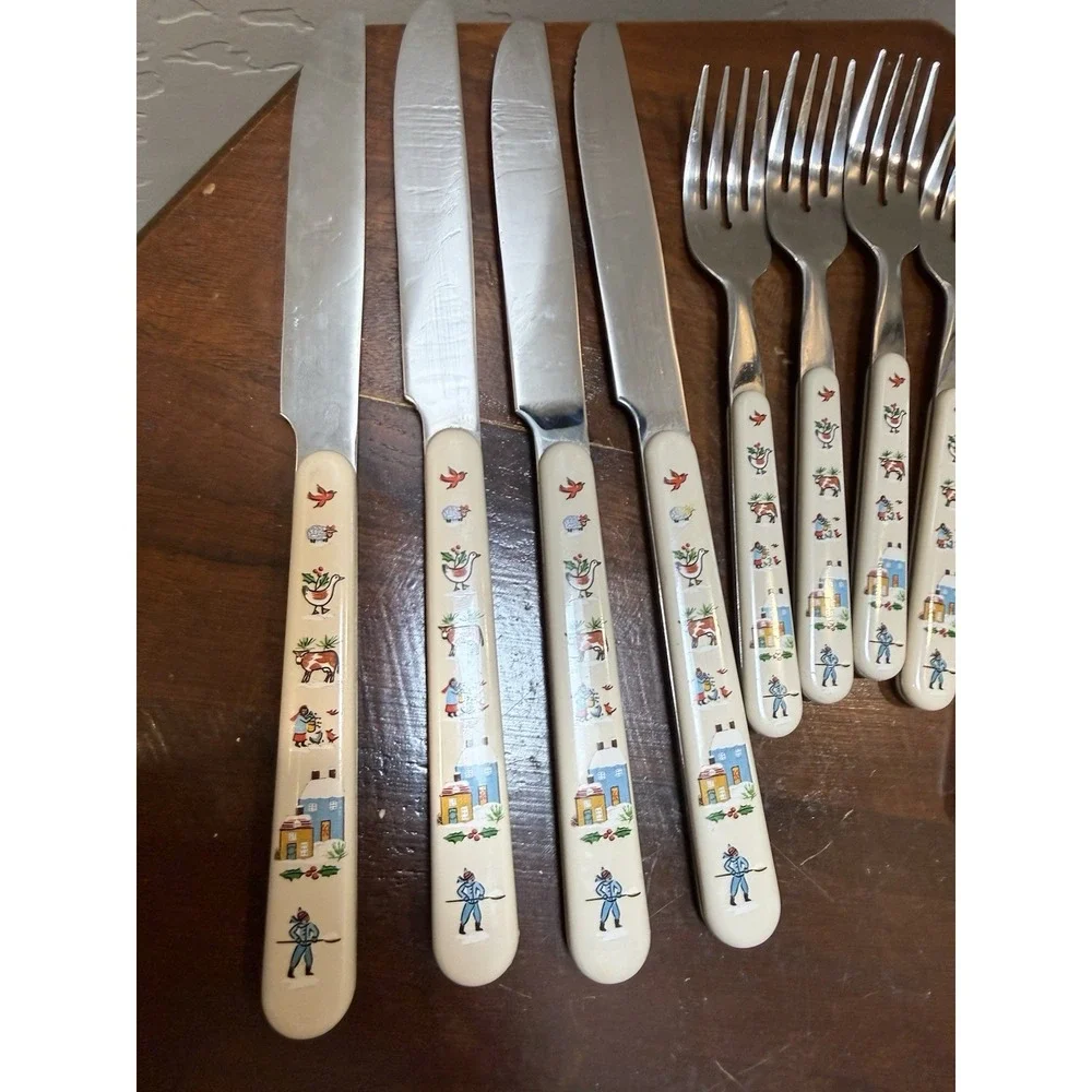 Vintage International Silver Heartland 12 Pc Flatware Set Japan Folk Art Farm